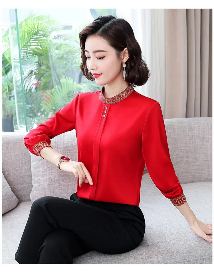Elegant Long Sleeve Chiffon Slimming Shirt With Button Mssza