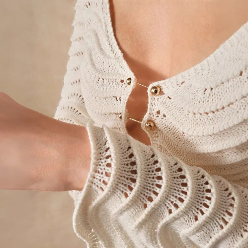 Knit Hollow-Out Loose Patchwork Lace-Up  Dress Mssaz Desses