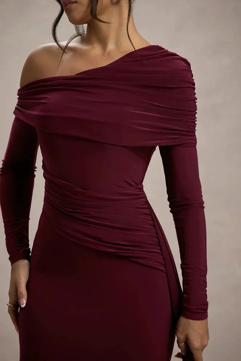 Skew Collar Long Sleeve Maxi Dress Mssaz Desses