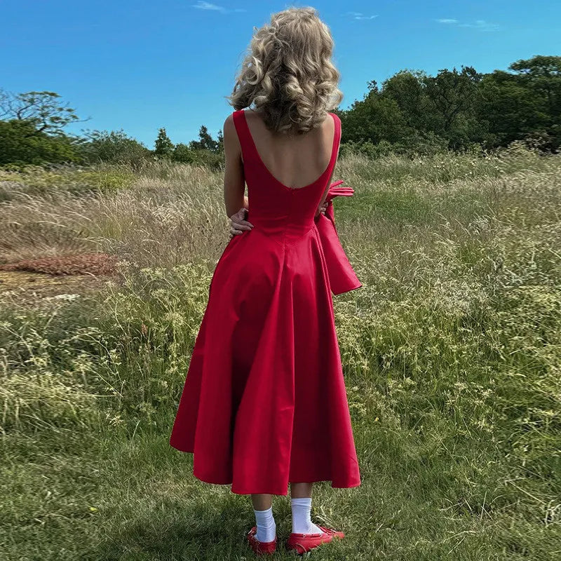 Straight Neck Sleeveless Flare Midi Dress Mssaz Desses