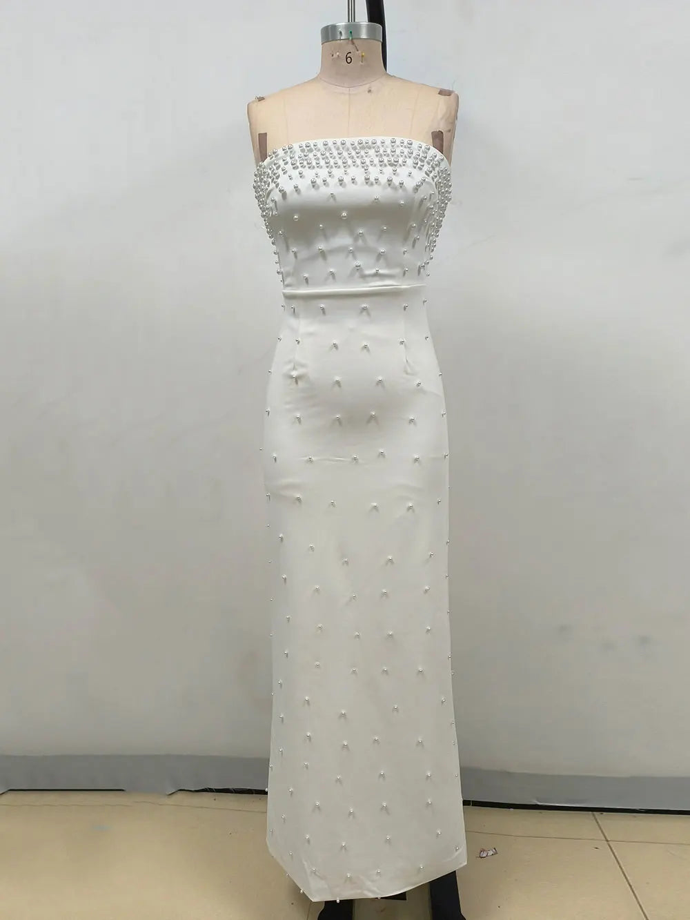 Pearl Design Bandage Strapless Long Dress Mssaz Desses