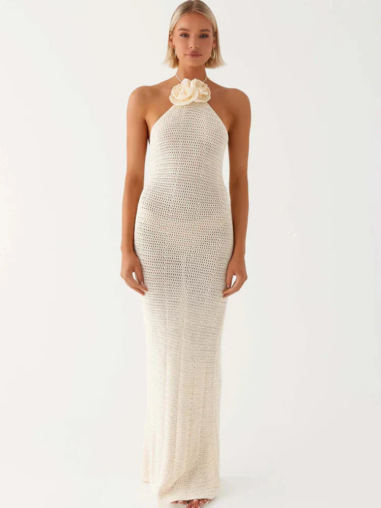 Knitted Crochet Slim Halter Beachwear Cover-Up Dress Mssaz Desses