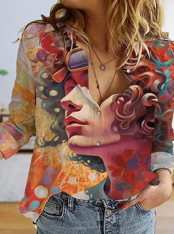 Vibrant Succulent Printed Single-Breasted Basic Top Mssza