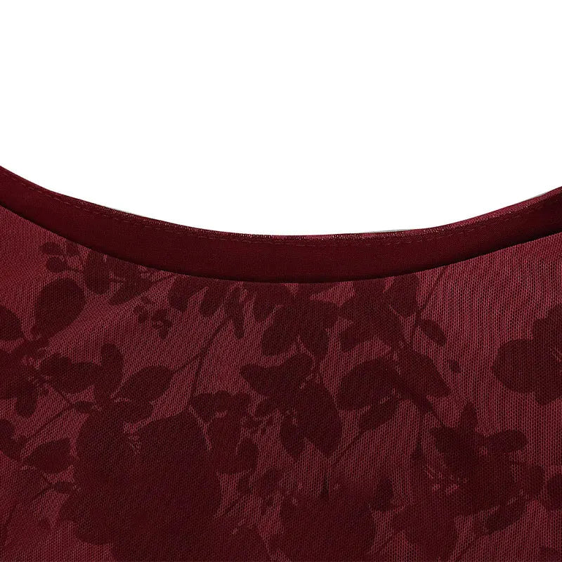 Wine Red Print Long Sleeves Knitted Dress Mssaz Desses
