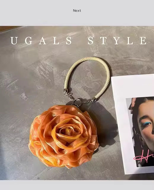 Silk Satin Rose Flower Clutch Purse Mssza