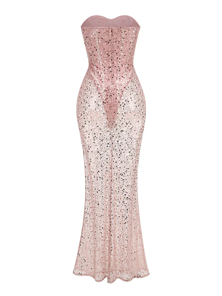 Pink Strapless See Through Long Dress Mssaz Desses