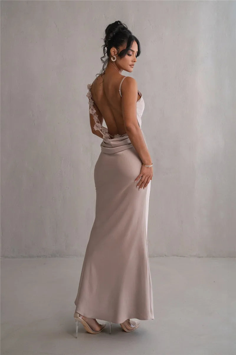 Floral Draped Open Back Spaghetti Strap Maxi Dress Mssaz Desses