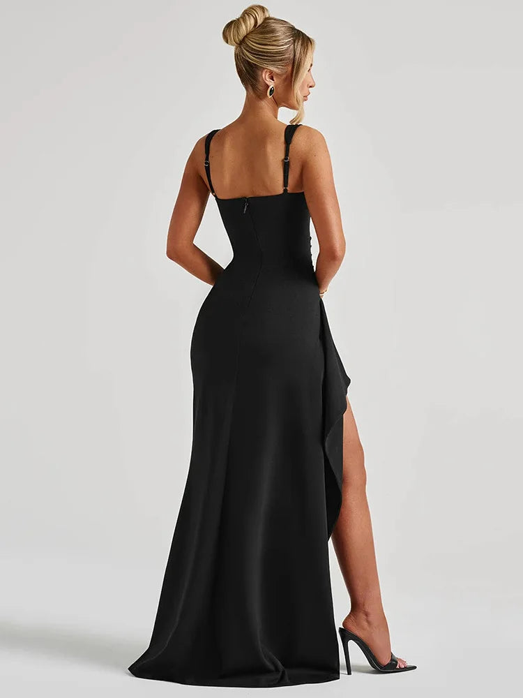 Black Spaghetti Strap Thigh High Split Long Dress Mssaz Desses
