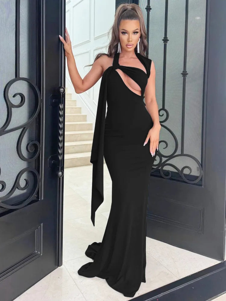 Hollow Out Sleeveless Black Maxi Dress Mssaz Desses