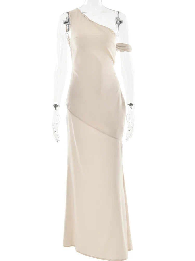 Satin Apricot Backless Long Dress Mssaz Desses