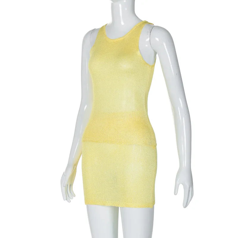 Solid Knit Top And Mini Skirt 2 Pcs Suit Mssaz Desses