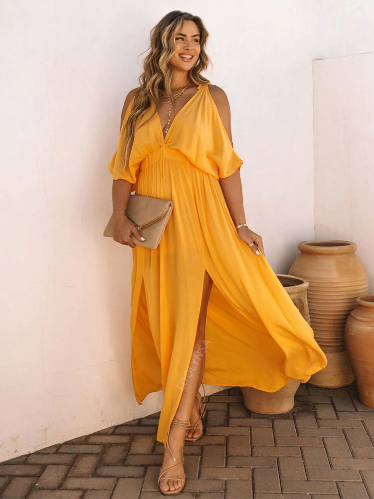 Elegant Solid Color Beach Wear Maxi Dresses Mssaz Desses