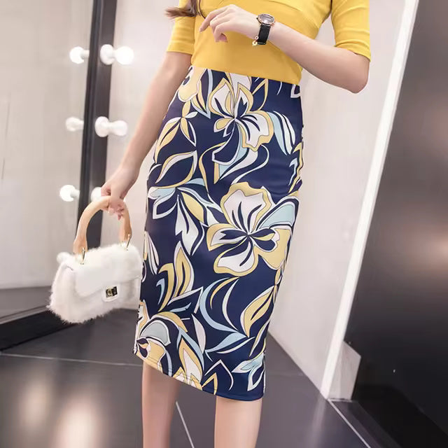 Floral Print Stretch Knee Length Pencil Skirt Mssza