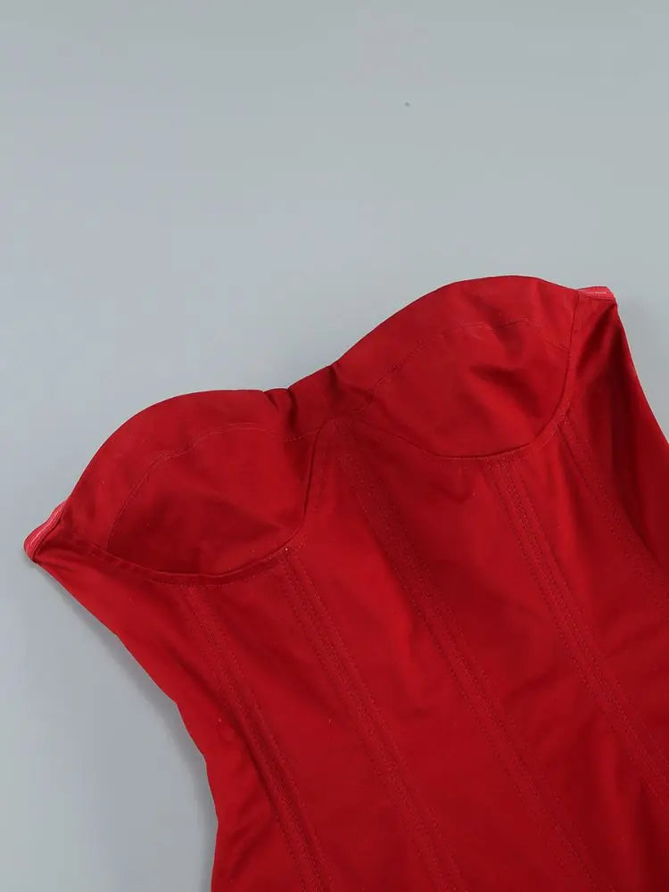 Red Flower Strapless Luxury Party Dress Mssaz Desses