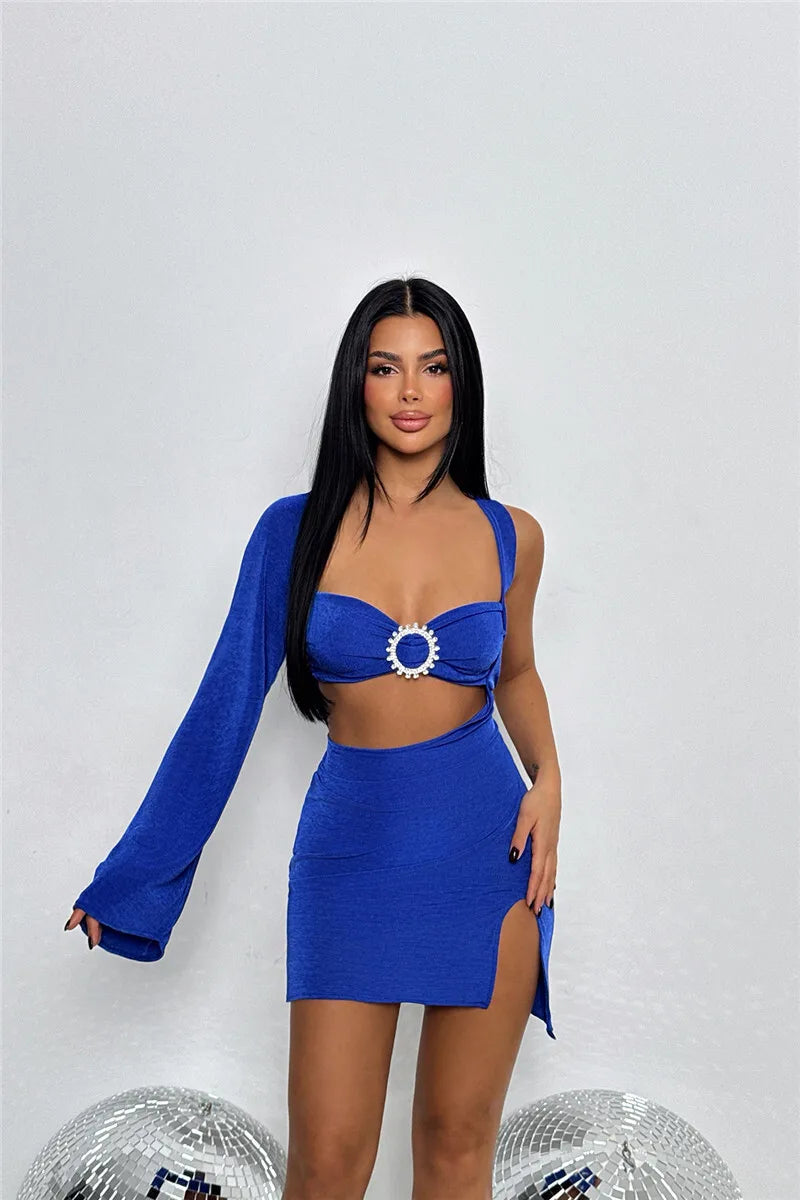 Hollow Out Backless One-Sleeve Side Slit Mini Dress Mssaz Desses