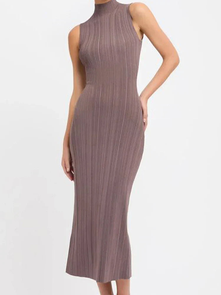 Sleeveless Turtleneck Maxi Dress Mssaz Desses