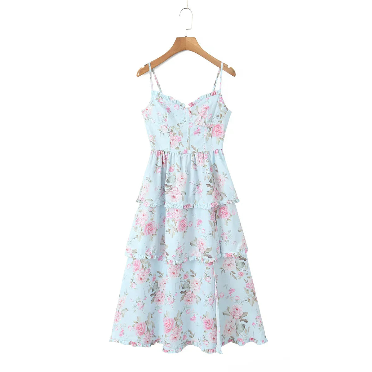 Print Cross Lacing up Back Slit Midi Dress Mssaz Desses