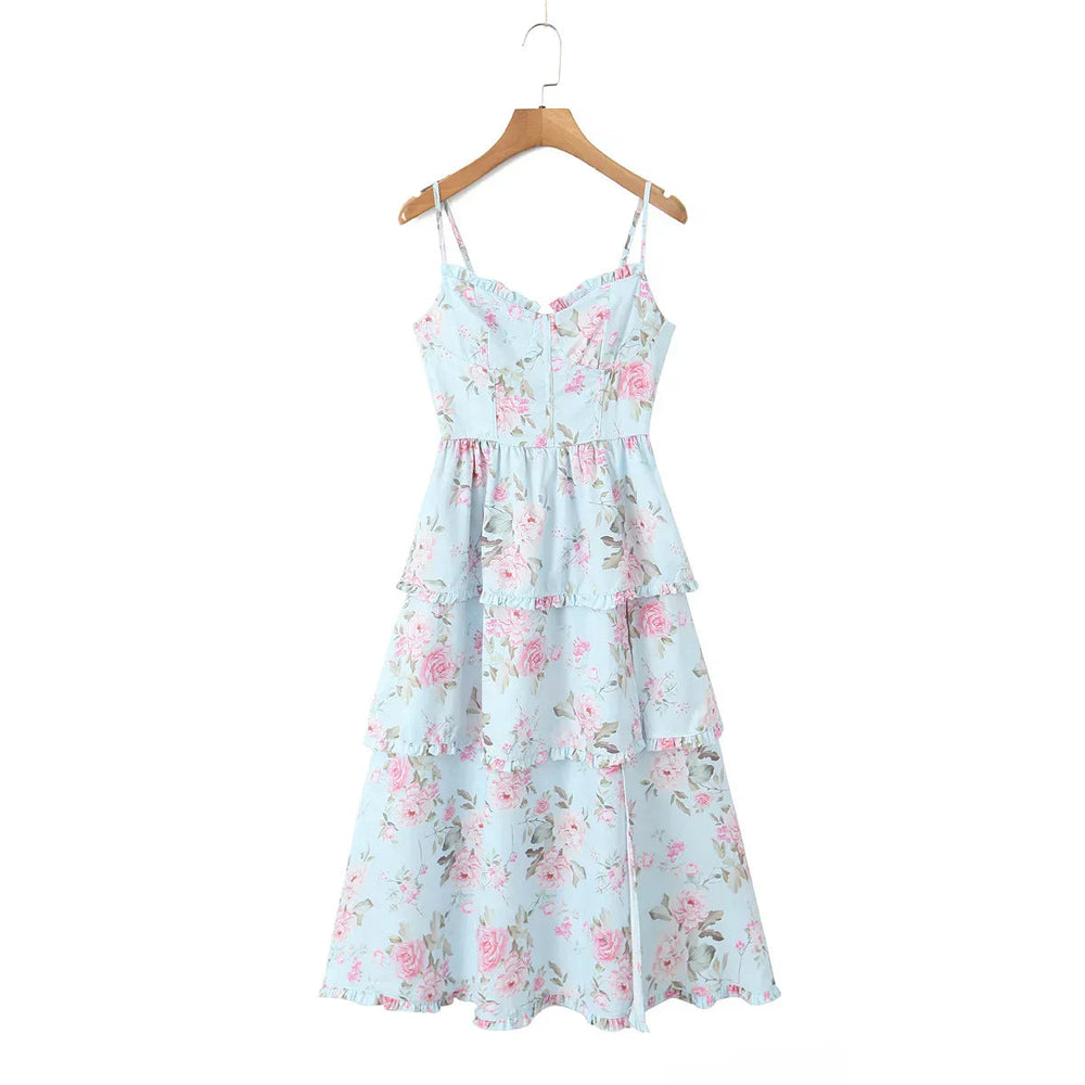 Print Cross Lacing up Back Slit Midi Dress Mssaz Desses
