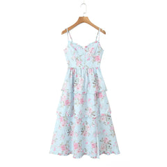 Print Cross Lacing up Back Slit Midi Dress Mssaz Desses