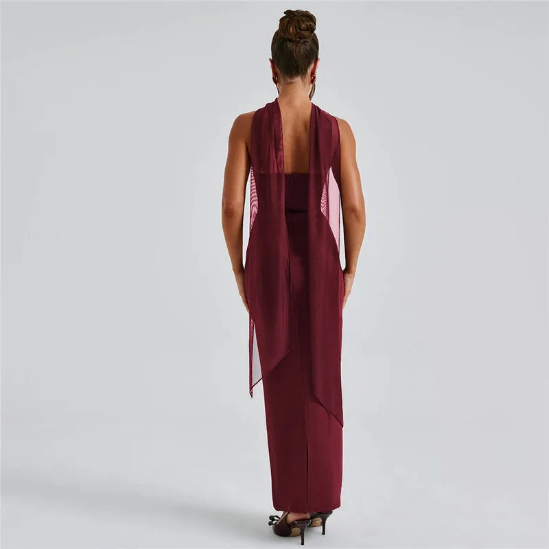 Mesh Sleeve Off-shoulder Long Dress Mssaz Desses