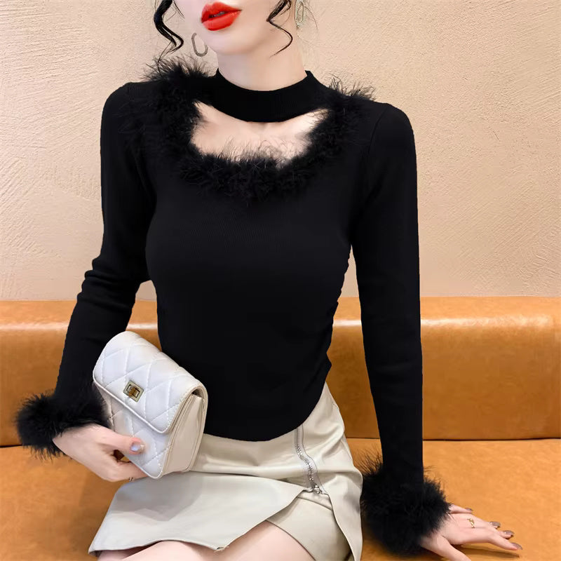 Fluffy Square collar Hollow Out Tops Mssza