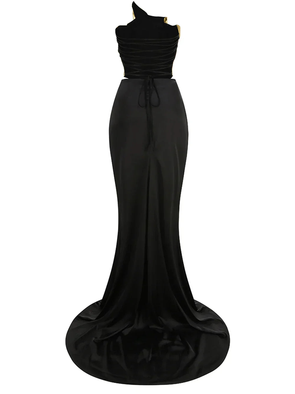 Gold Lace-up Tops 2 Pieces Floor-length Dress Mssaz Desses