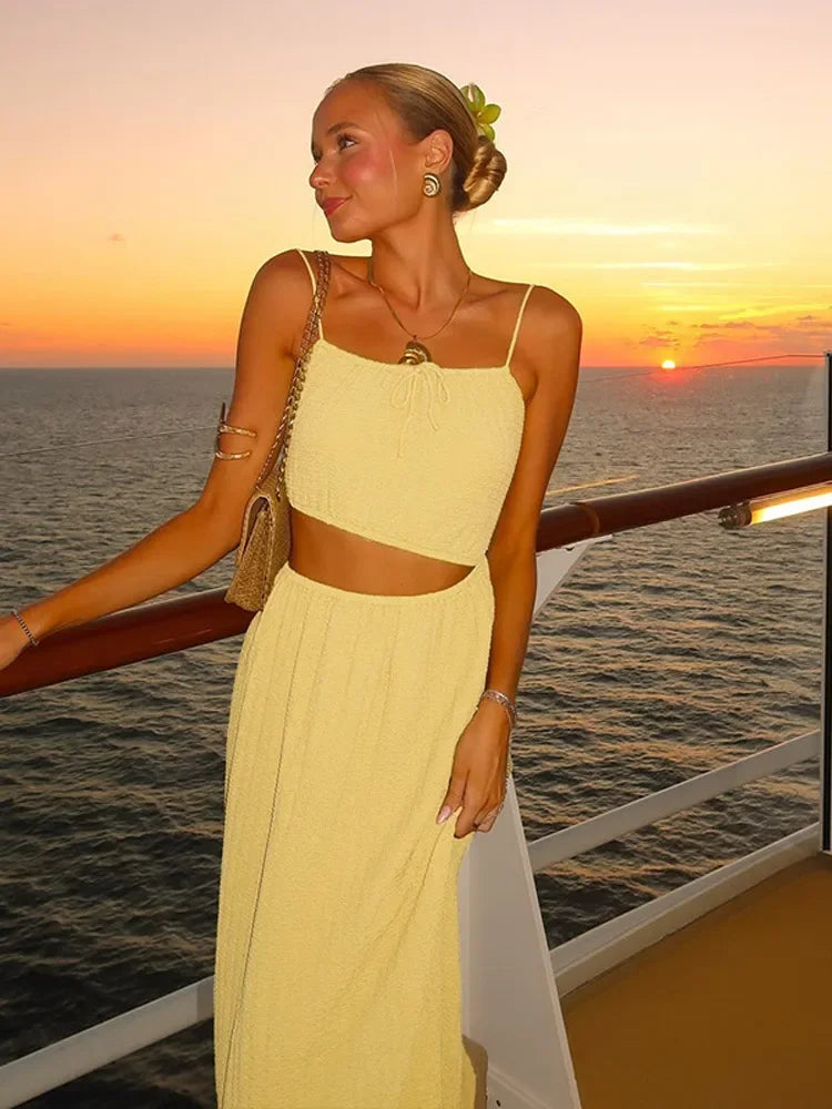 Lace Up Solid Color Open Back Long Dress Mssaz Desses