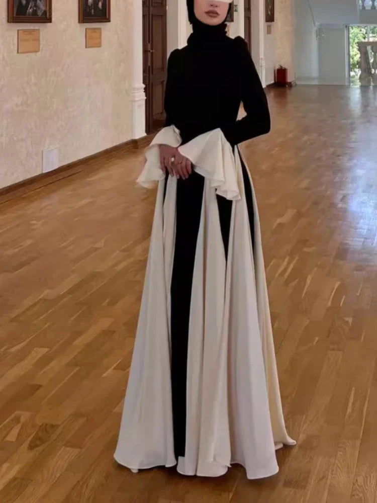 Patchwork White Black Contrast Color Dress Mssaz Desses
