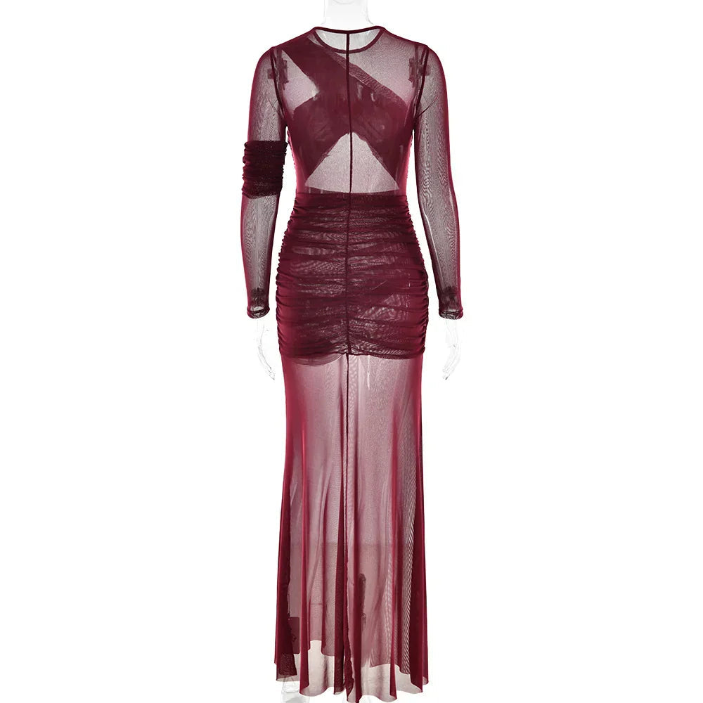 Mesh Patchwork Sheer Long Sleeve Dress Mssaz Desses