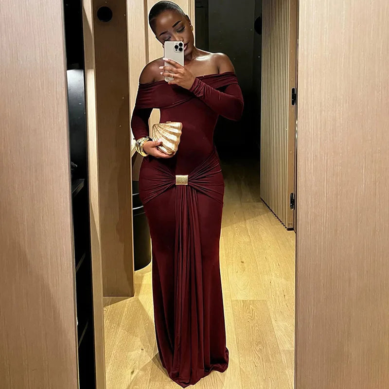 Pleated Patchwork Solid Off-Shoulder Dress Mssaz Desses