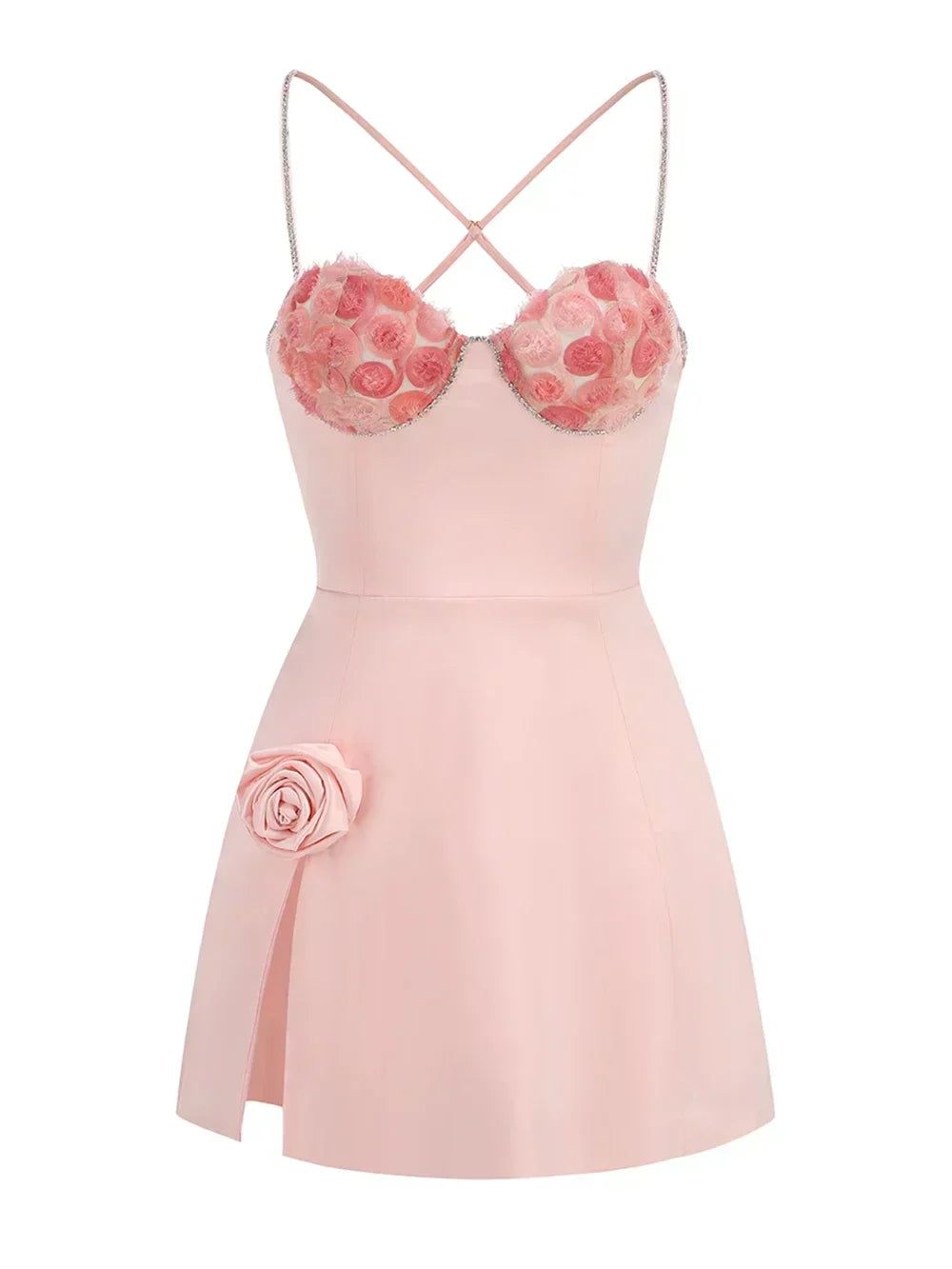 3D Flower Spaghetti Strap Party Mini Dress Mssaz Desses