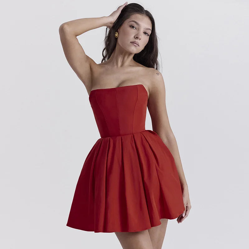 Elegant Strapless Corset A Line Solid Mini Dress Mssaz Desses