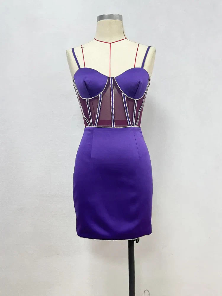 Purple Spaghetti Strap Short Dress Party Gown Mssaz Desses