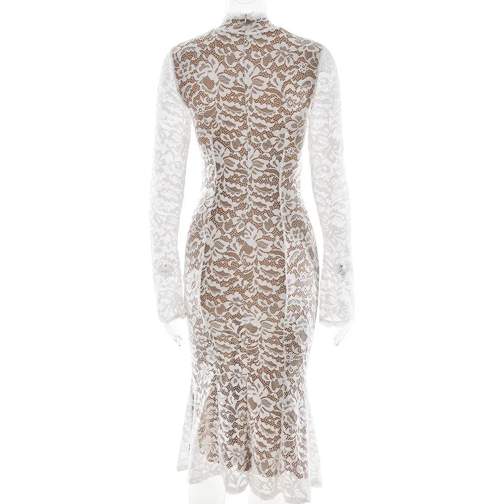 Lace Half High Neck Fishtail Dress Mssaz Desses