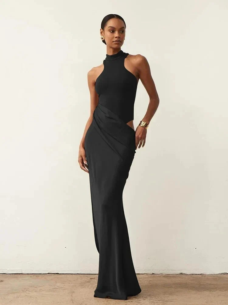 Satin Sleeveless High Neck Dress Mssaz Desses