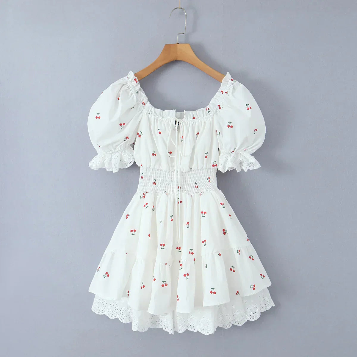 Print Puff Sleeve Ruffles Lace-up Mini Dress Mssaz Desses