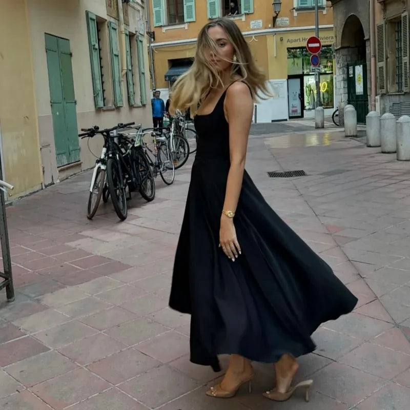 Black Maxi Dress Square Neck Spaghetti Straps Mssaz Desses