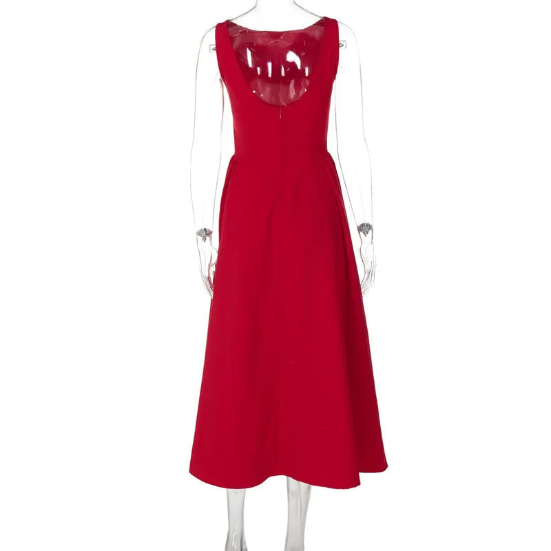 Straight Neck Sleeveless Flare Midi Dress Mssaz Desses