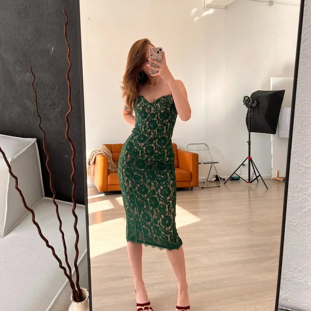 Spaghetti Strap Midi Green Dress Mssaz Desses