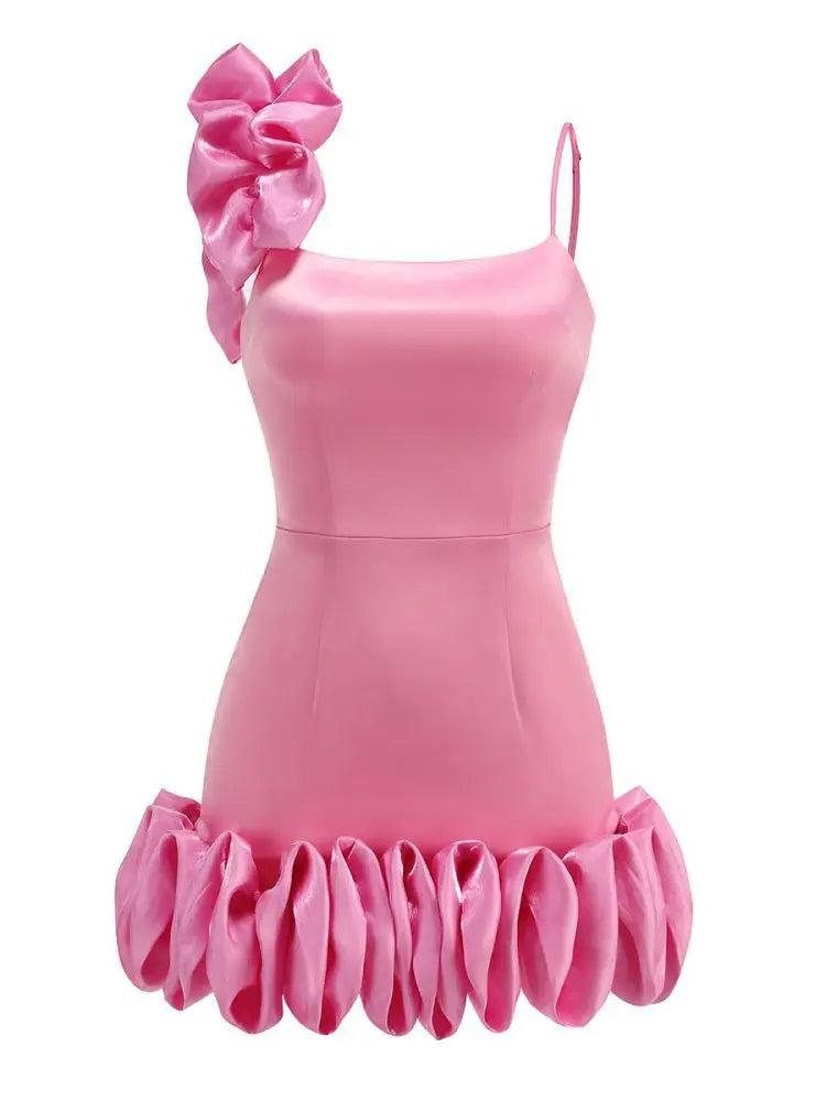 Pink One Shoulder Ruffles Mini Dress Mssaz Desses