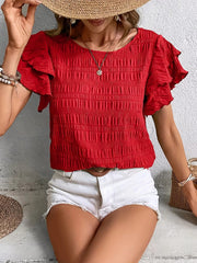 Vintage Butterfly Sleeve O Neck  Casual Elegant Solid Shirt Mssza