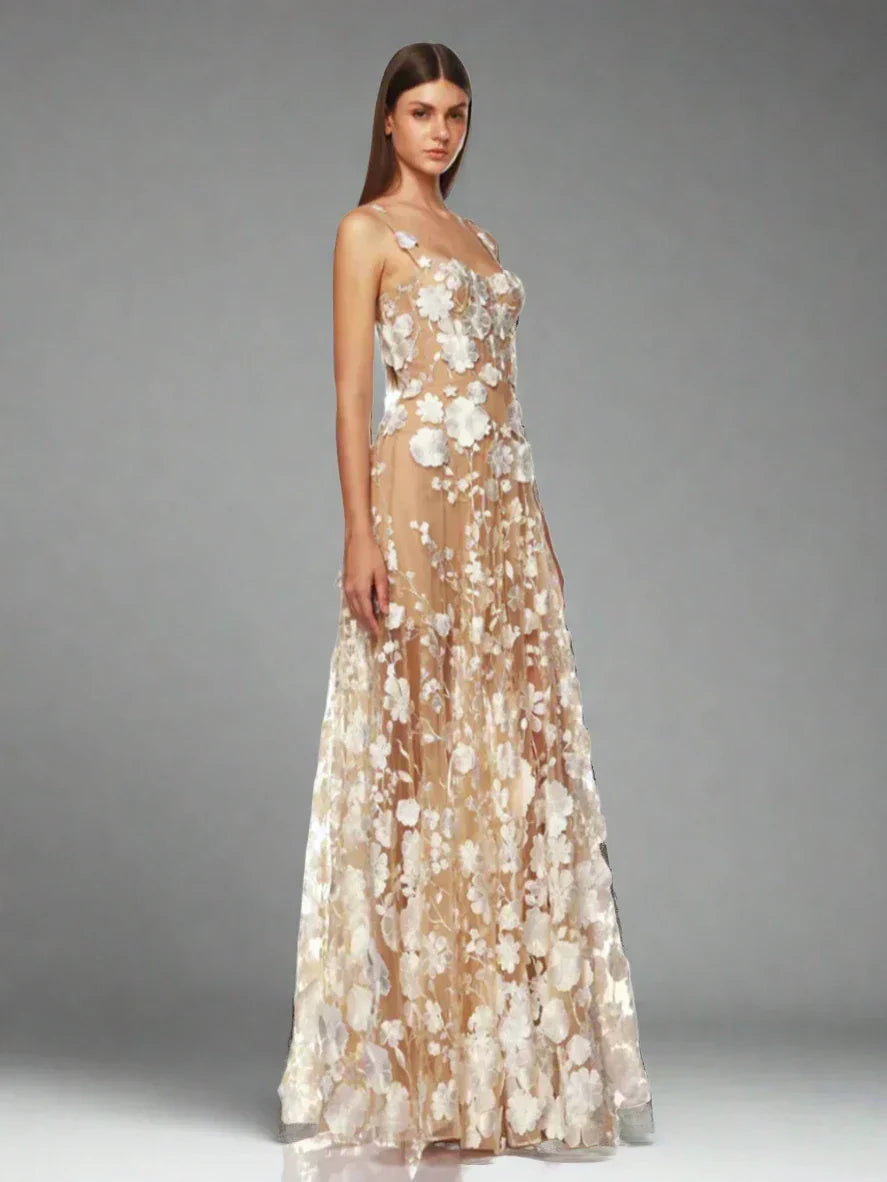 Floral Embroidered Mesh Maxi Dress Mssaz Desses
