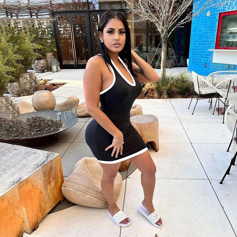 Contrast Open Back Halter Neck Mini Dress Mssaz Desses