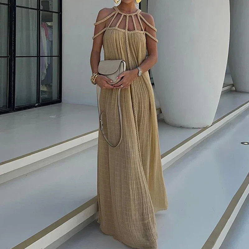 Solid Split Pleated Bandage Long Dress Mssaz Desses