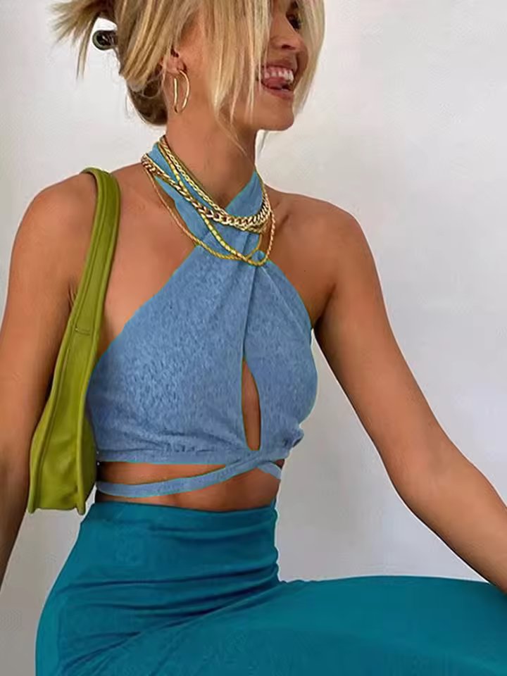 Bandage Halter  Sleeveless Backless Cropped Top Mssza