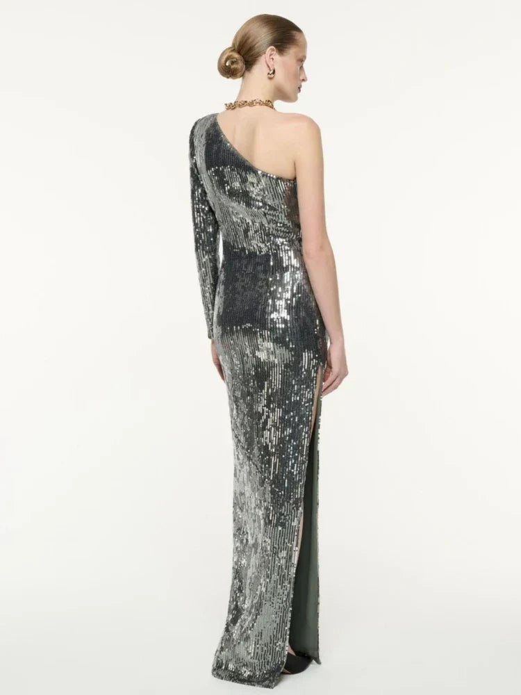 One Shoulder 3D Flower Sequin Dress Mssaz Desses