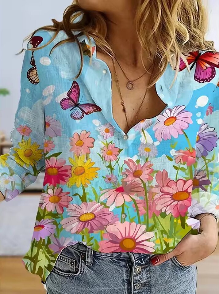 Trendy Single-Breasted Cactus and Succulent Print Shirts Mssza
