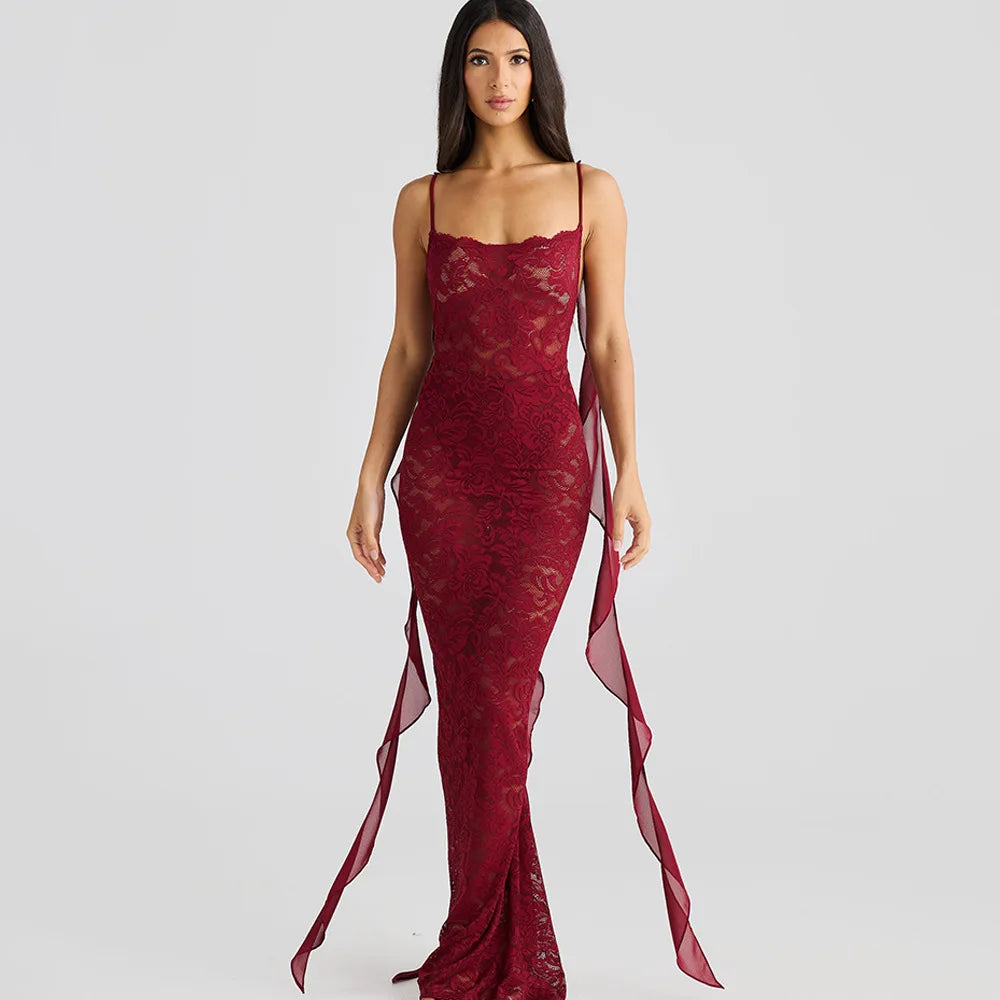 Lace Patchwork Backless Trailing Long Dress Mssaz Desses