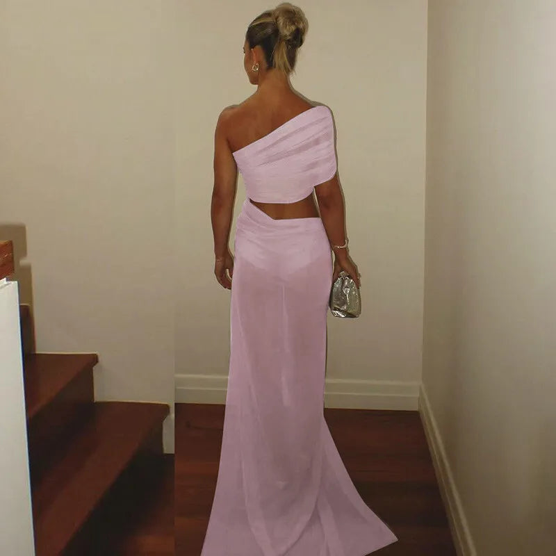 Mesh Backless One-Shoulder Long Dress Mssaz Desses