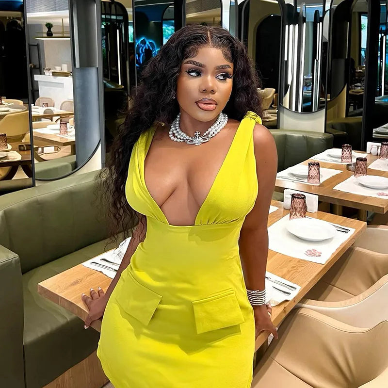 V-Neck Bodycon Mini Dress Mssaz Desses